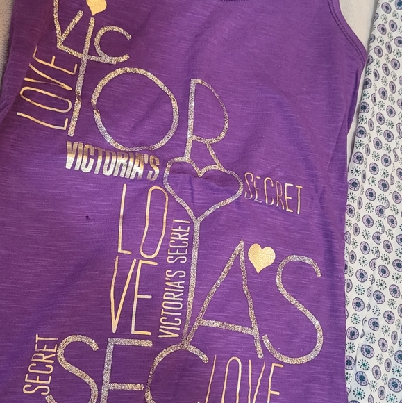 NWT VICTORIA'S SECRET TANK PAJAMA SET PURPLE XS Purple White Gold Silver Sparkle - Picture 4 of 10